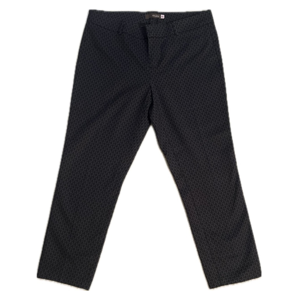 Crosby Del Ray Printed Ankle Pants Black Gray Geometric Size 10